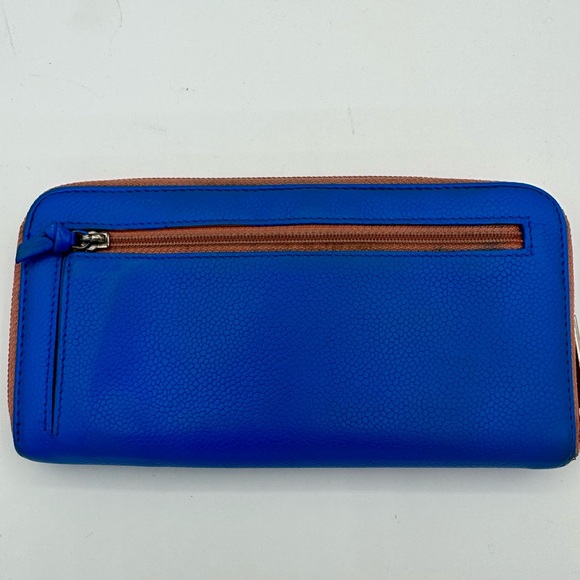 Chanel Caviar RARE Electric Blue & Coral Long Zip Around Wallet with Box - Picture 4 of 9